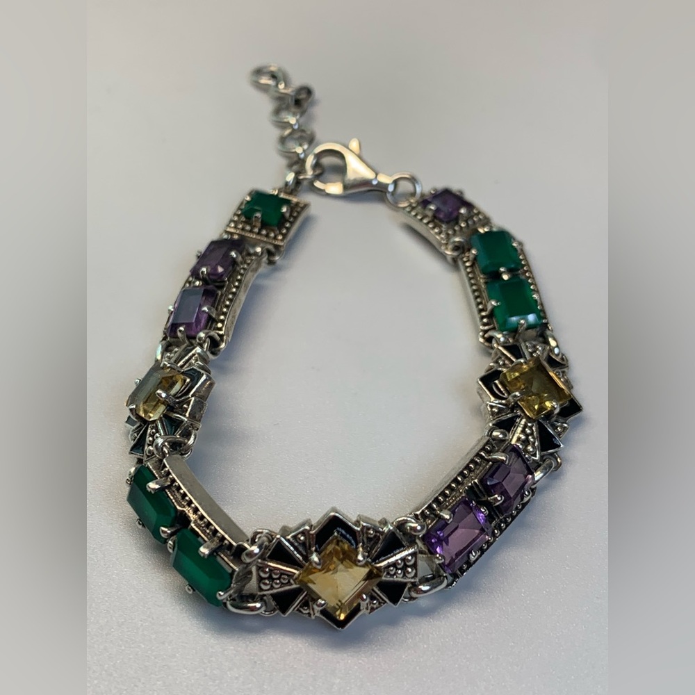 Nicky Butler Rare Sterling w/Faceted Citrine, Amethyst Green Chalcedony Bracelet - Picture 5 of 15